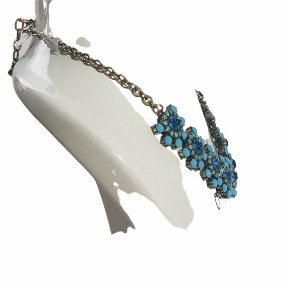 Statement Necklace 20" Blue Faux Turquoise Rhinestone Jewelry - Picture 4 of 7